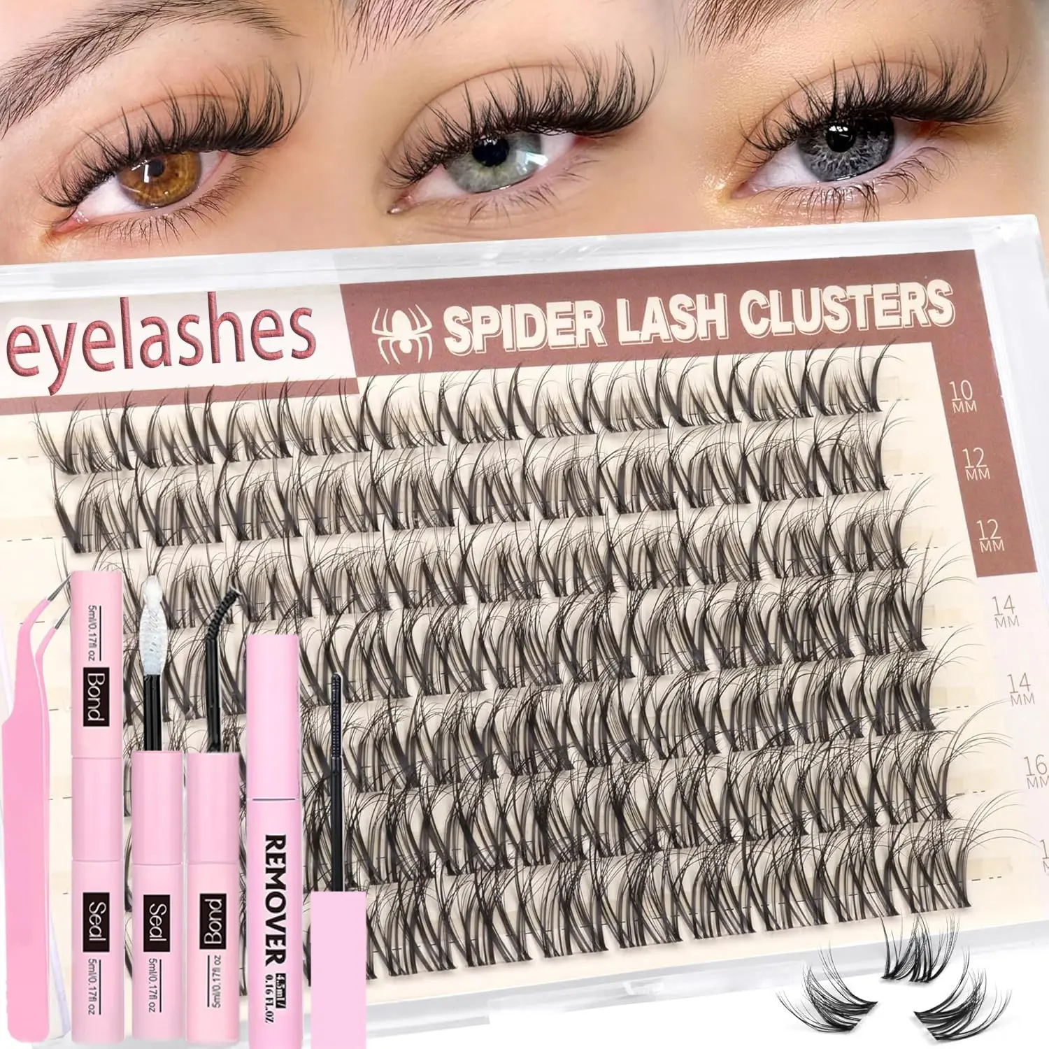 70 Pcs Spider Lashes Clusters, Natural D Curl Fluffy Eyelashes, 10-16mm Mixed Length, Soft False Lashes for Beginners, Beginner Friendly Eyelashes, Diy Volume Eyelashes, Self-Adhesive, Diy Eyelash Set