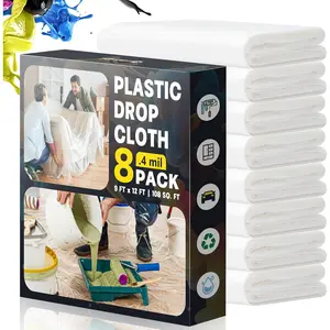 Plastic Drop Cloths for Painting, 9x12 Ft  Painting Supplies, Plastic Sheet Dust Cover for Furniture, Floor, Couch Protector (8-Pack)