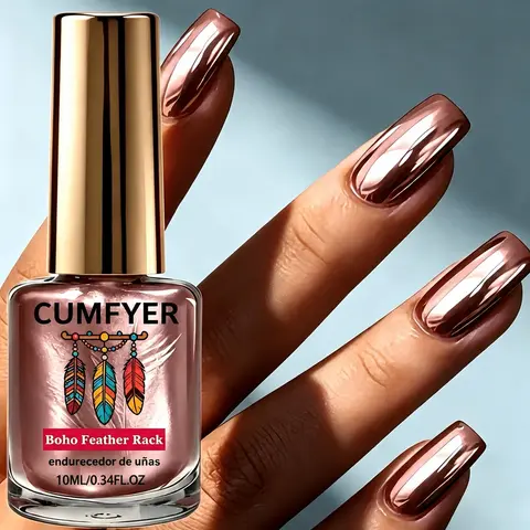 Rose Gold Nail Strengthener, Rose metallic nail polish, Nail strengthening polish, no need for curing, quick-dry formula, metallic mirror effect, suitable for hands and feet, brightens and strengthens nails, perfect for styles