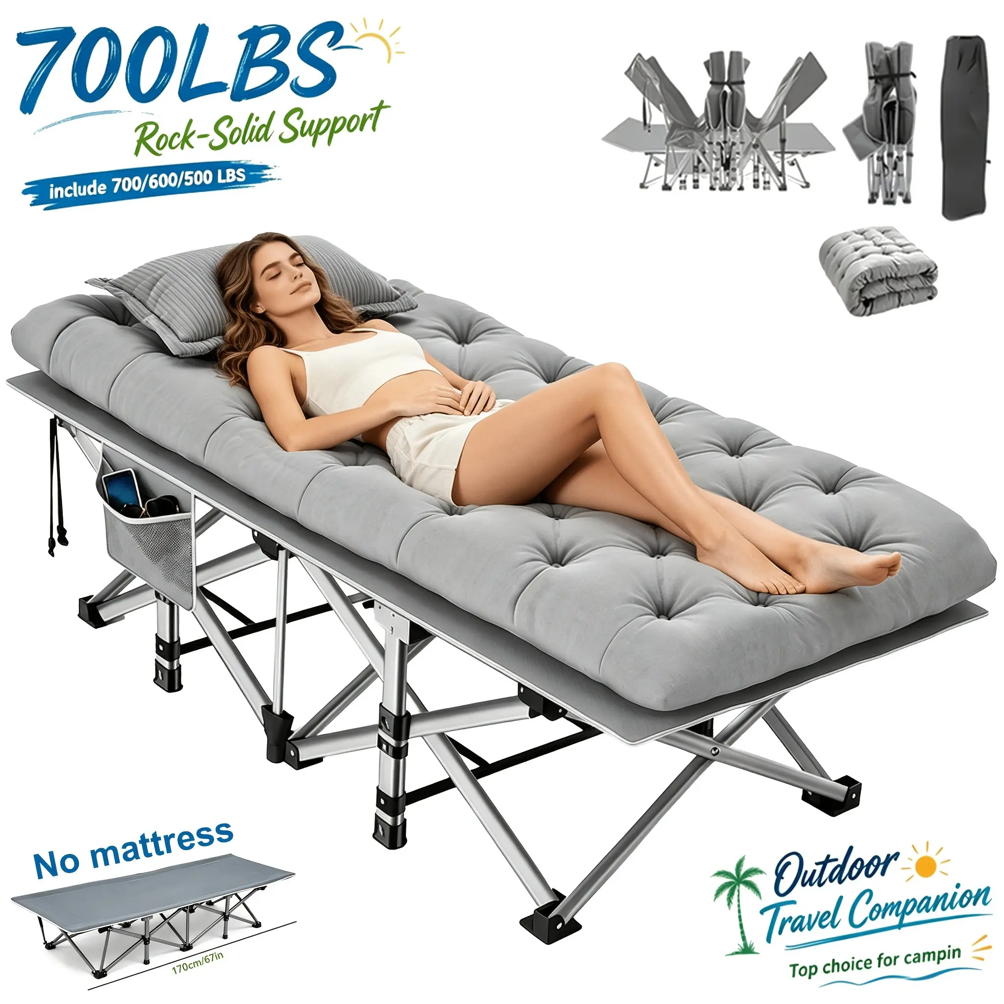 500/600/700 Lbs Weight Capacity | 28" Wide Heavy-Duty 1200D Oxford Folding Camping Cot with Mattress And Carry Bag | Ideal for Guest Room, Travel, And Camping | Mattress Optional