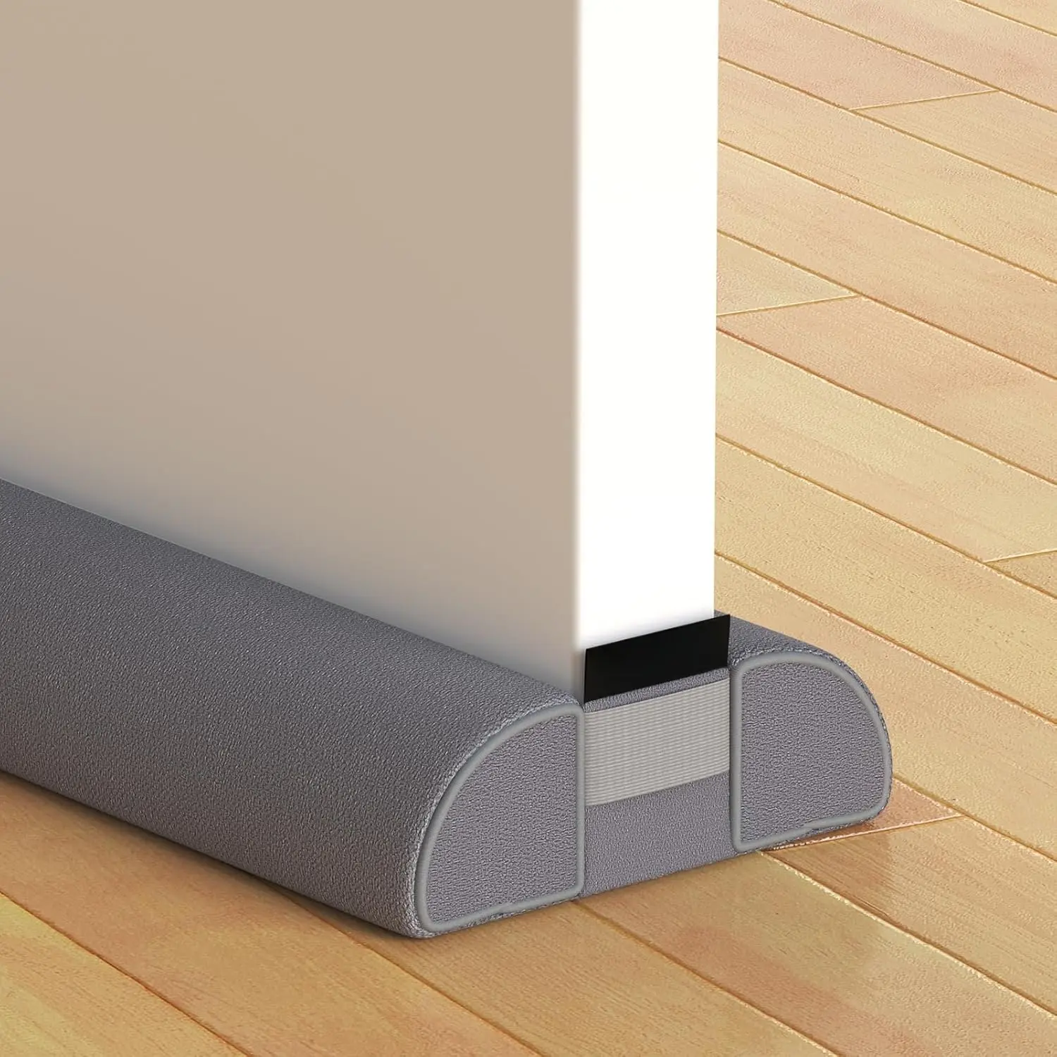 Door Draft Stopper, 32 Inch Adjustable Under Door Gap Filler, Fits 26'' - 32'' Bottom Widths, Seals Gaps up to 1.7", Soundproof Sweep Blocks Air, Noise, Light, Dust- Grey