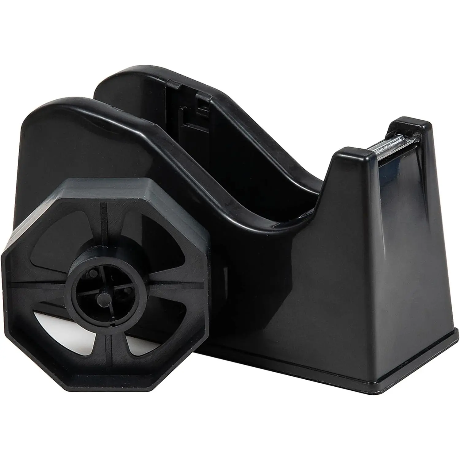Desktop Tape Dispenser Adhesive Roll Holder (Fits 1" & 3" Core) with Weighted Nonskid Base (1P-Black)