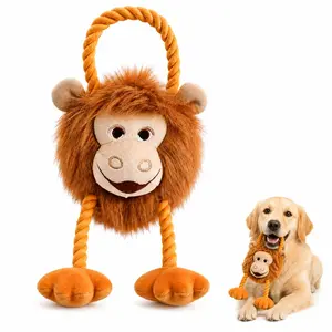 Squeaky Lion Plush Rope Dog Toy, 14.6 in Tug & Fetch Toy for Medium to Large Dogs, Soft Interactive Pull Toy for Golden Retrievers