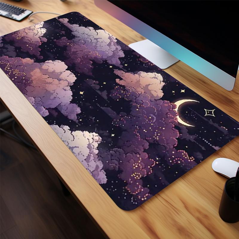 Creative Moon & Star Pattern Mouse Pad, Non-slip Rubber Base Stitched Edge Desk Keyboard Pad, Large Gaming Mouse Pad for Home Office Game, Office Desk Accessories, Corporate Work Desk Accessories, Gaming Desk Accessory