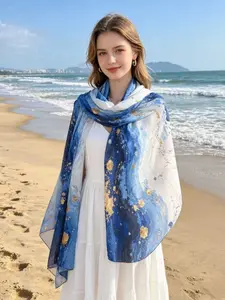 High-Quality 100% Viscose Geometric Print Scarf, Elegant Long Wrap Shawl, All-Season Warm Fashion Accessory, Ethnic Style Headscarf