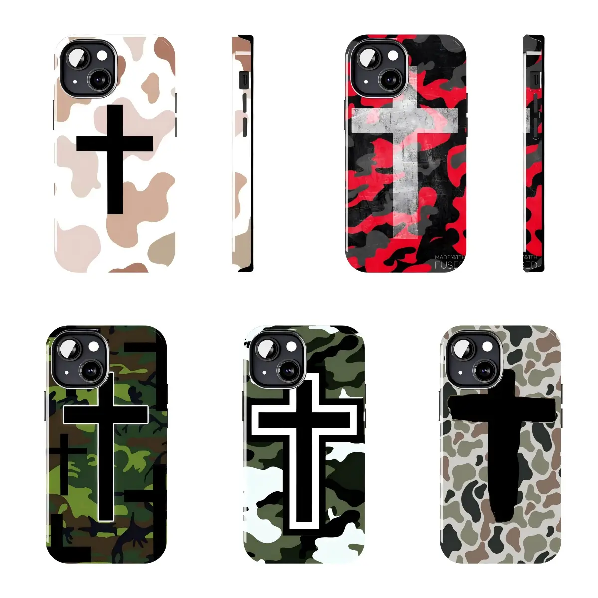 Christian Cross Camo Phone Case Faith Military Camouflage Protective Cover Compatible with iPhone 11–17 Pro Max/Plus Series and Samsung Galaxy S23–S25 Series