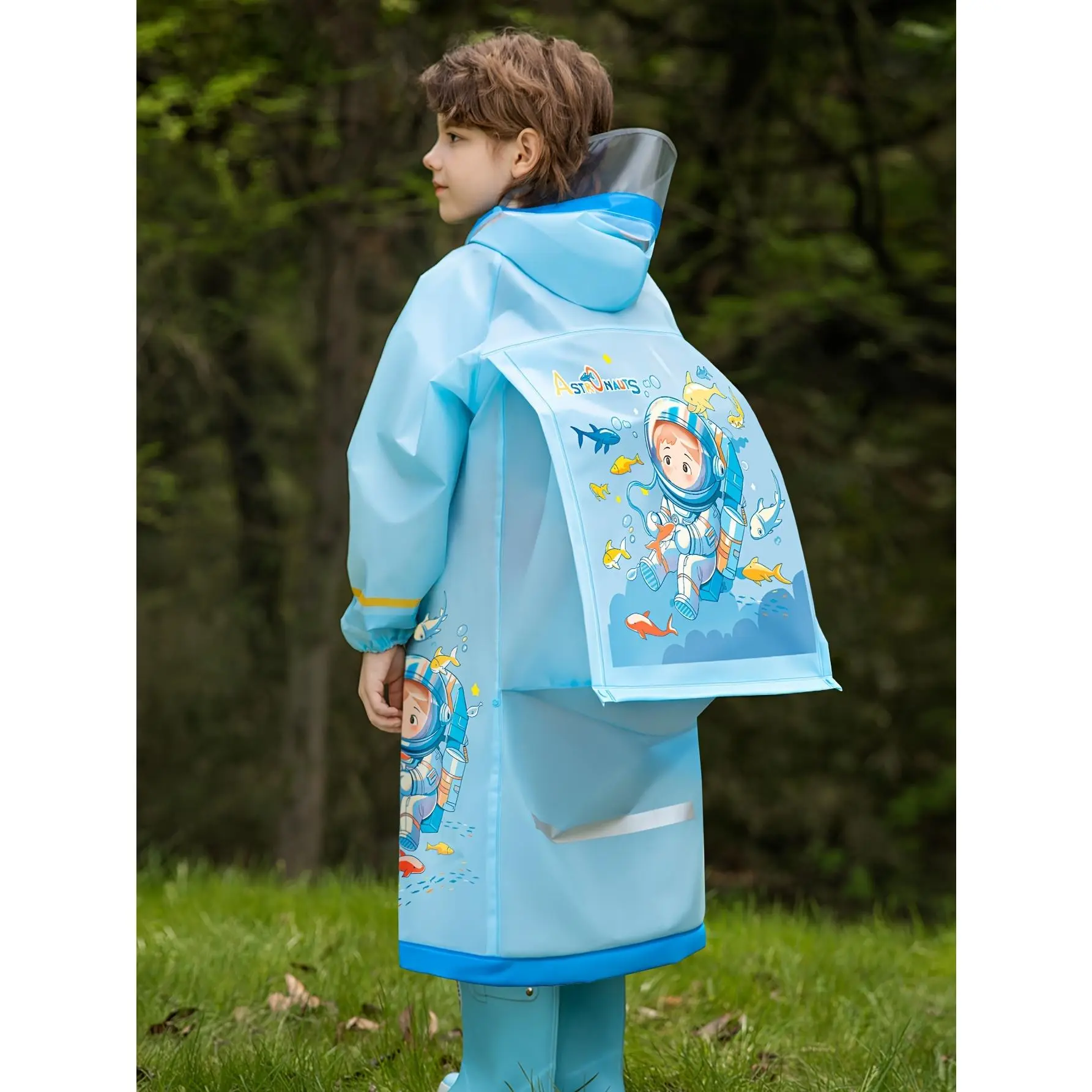 [100% EVA Astronaut Raincoat for Boys] Kids' 100% EVA Astronaut Clothes, Mid-Length Outdoor Poncho with Double Closure Buttons & Zippers, Easy to Clean, Multi-Size for Rainy Days, 1pc