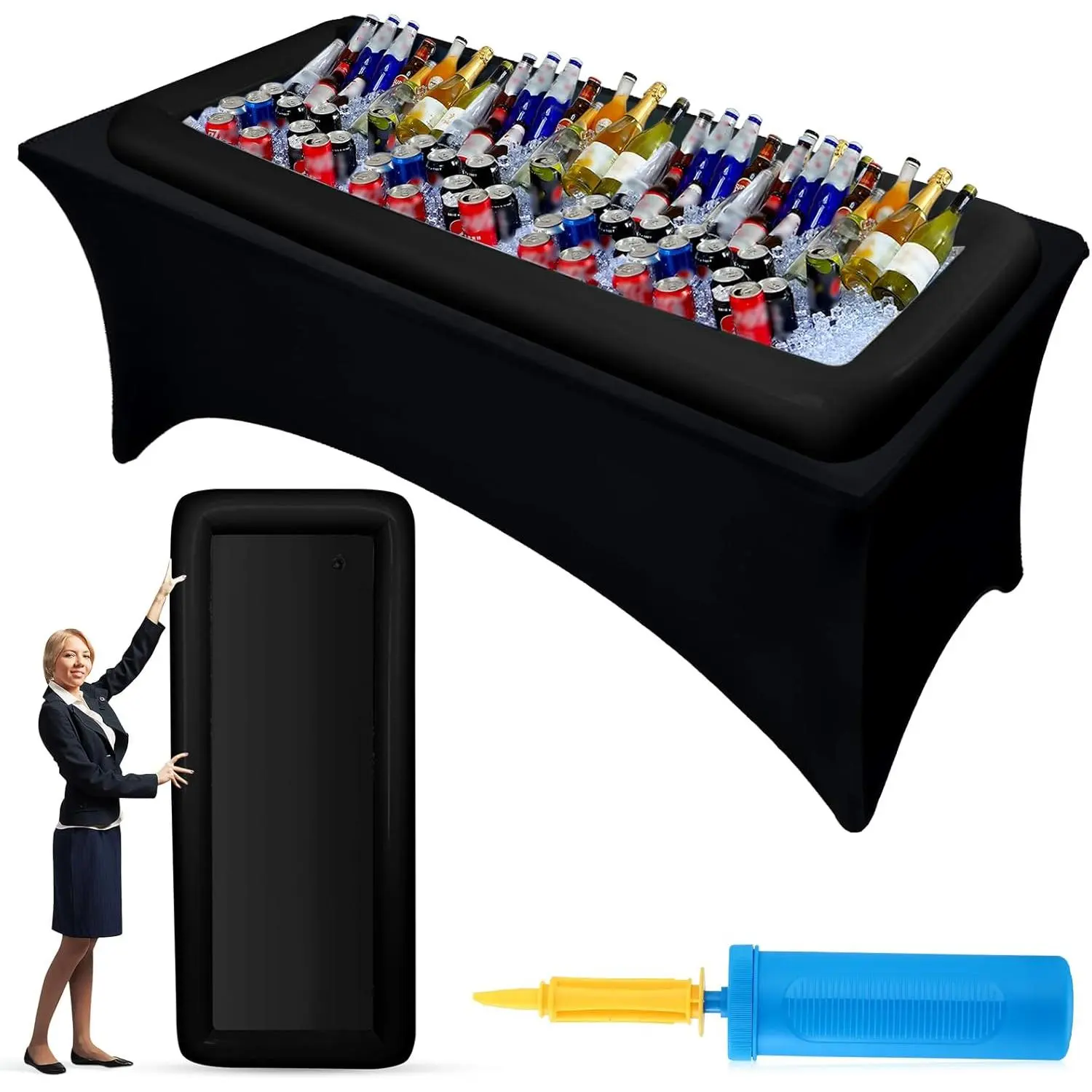 Large Inflatable Serving Bar 72 x 30 x 5'' Inflatable Ice Serving Buffet Bar Inflatable Cooler Ice Buffet Salad Serving Trays with Drain Plug for Pool Outdoor Party Picnic(Black,1 Pack)