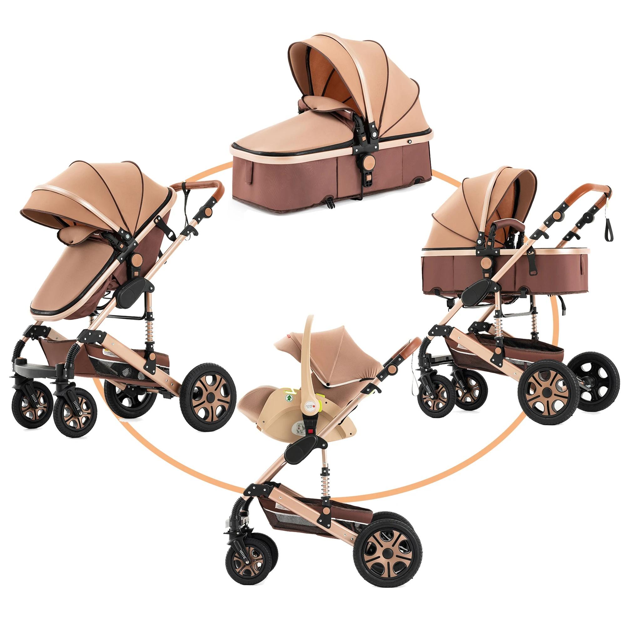 3-in-1 Multi-Role Baby Stroller Travel System with Car Seat Base, Adjustable Bassinet, Folding Newborn Stroller Design, Reversible Seat, Lightweight Build, Backpack, Changing Pad, Large Storage, Zip Footcover