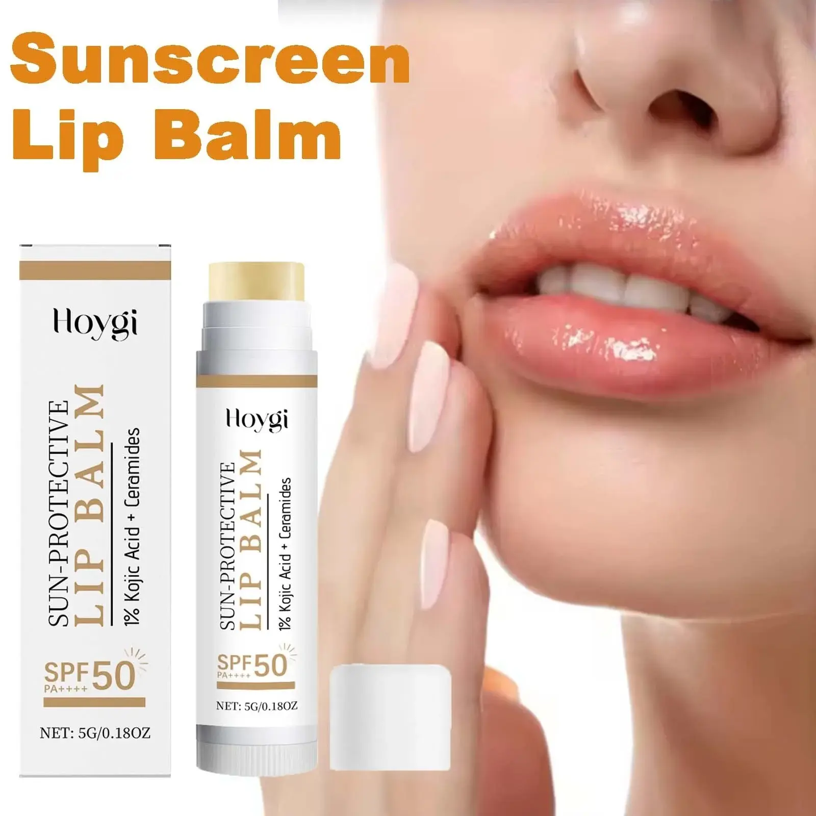 Sun Protective Lip Balm Spf50+, Hydrating Lip Sunblock, Fade Lip Lines, Nourishing Moisturizing, Brighten with Kojic Acid Ceramide, Hydrate, Moisturize, Moisture