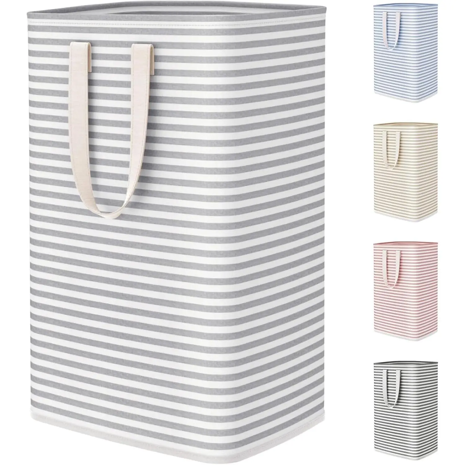 75L Modern Polyester Large Collapsible Laundry Basket with Extended Handles, Grey - Foldable Freestanding Tall Dirty Clothes Basket for Bedroom, College Dorm