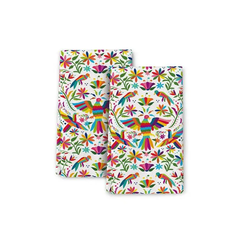 2pcs Colorful Mexican Traditional Bird and Flower Kitchen Towel Decoration, Soft and Absorbent Dish Towel, Bohemian Style Hand Towel, Suitable for Kitchen, Farmhouse, Holiday, and Home Decor.