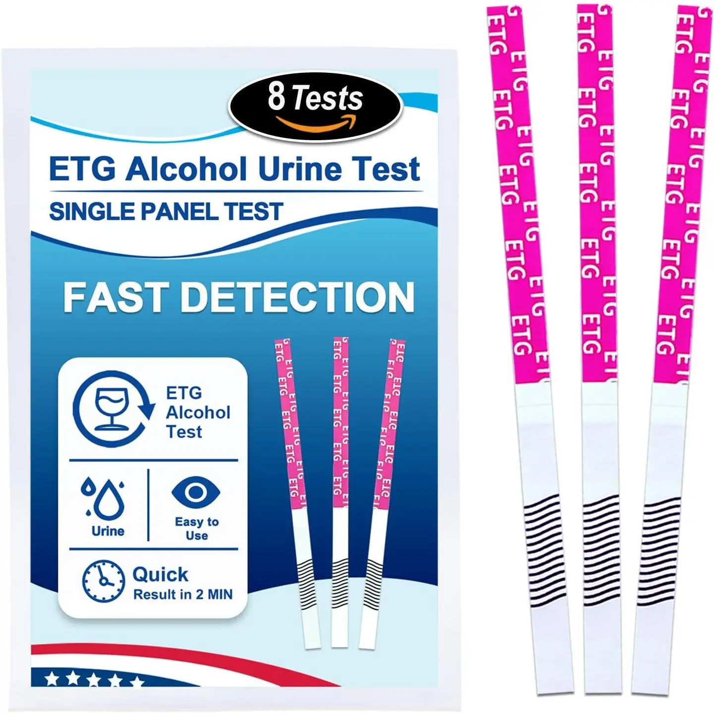 Alcohol Strips, High Sensitivity Rapid 2-Minute Results for Home/Workplace/Rehab Testing 24-80 Hour Detection Window [8 Pack]