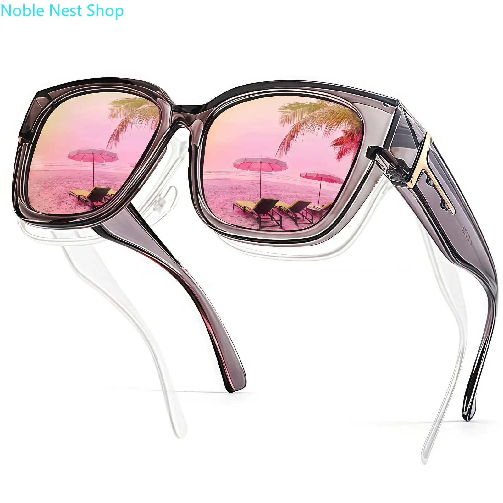 Oversized Square Polarized Fit Over Sunglasses for Men Women, UV400 Protection with T-Zone Temple Detail, Wrap-Around Fashion Eyewear for Driving and Daily Outdoor Wear