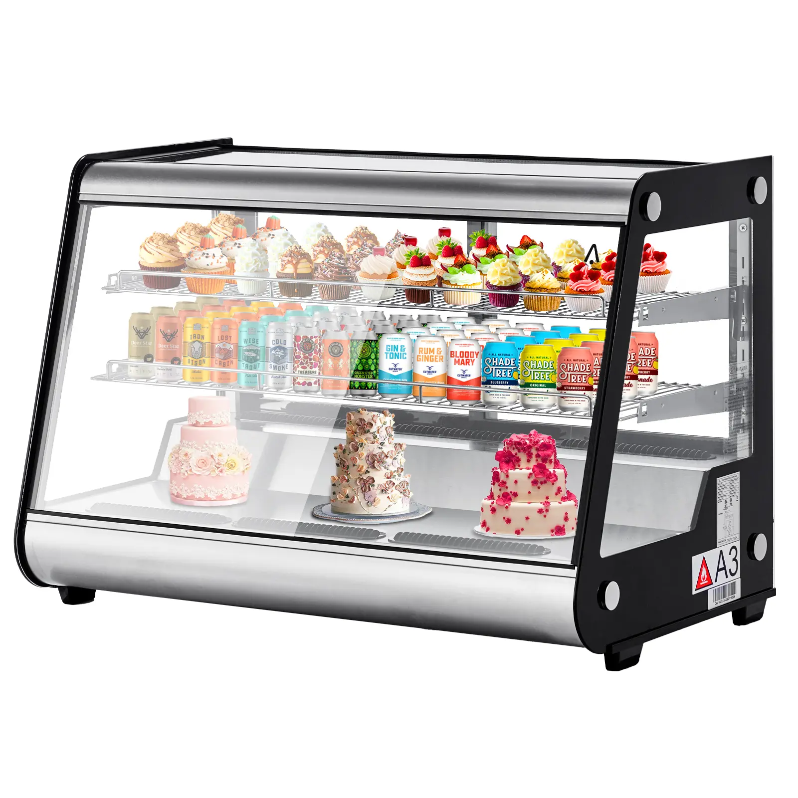 6.5 Cu.ft Stainless Steel Countertop Display Refrigerator, Commercial Beverage Cooler with LED Lighting, Auto Defrost, Adjustable Shelves & Rear Sliding Door, for Cafe, Restaurant, Bakery