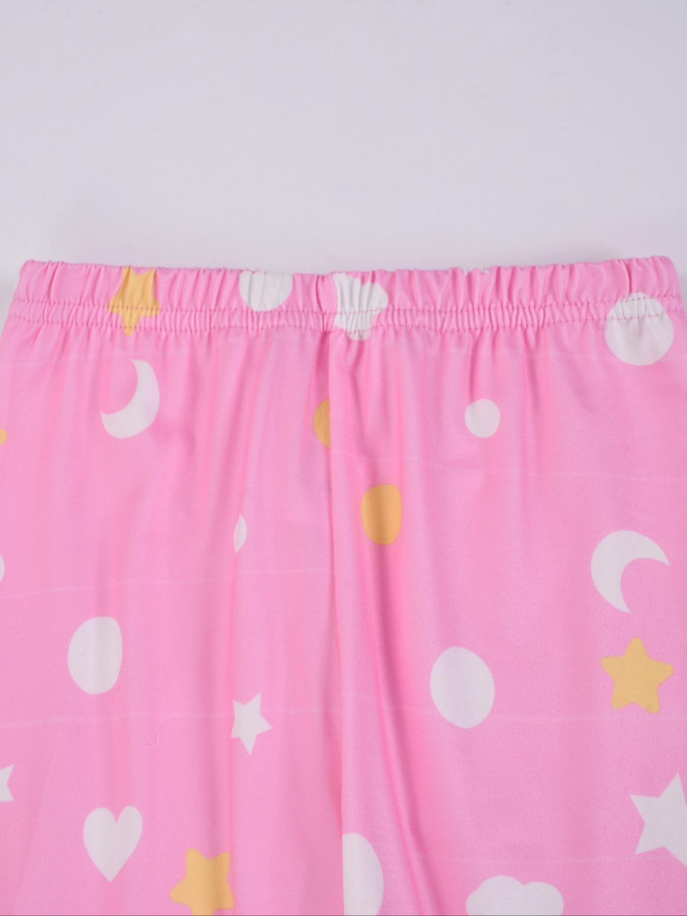 Toddler Girl's Cartoon & Letter Print Long Sleeve Tee & Elastic Waist Pants Loungewear Set, Casual Comfy Round Neck Top & Trousers Lounge Set, Kids Loungewear for Fall & Winter, Snug Fit Pajamas