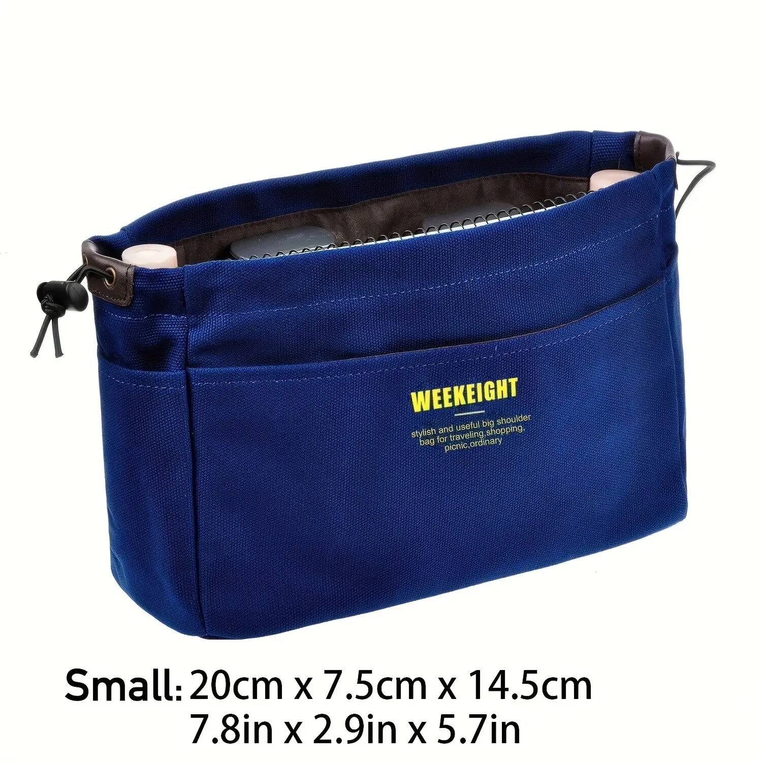 Blue Canvas Bag Organizer Insert, Versatile Tote Liner With Drawstring Closure, Multiple Pockets For Pens, Cosmetics And Essentials, Perfect For Travel, Daily Use And Keeping Your Bag Neat, Multi Pocket Storage