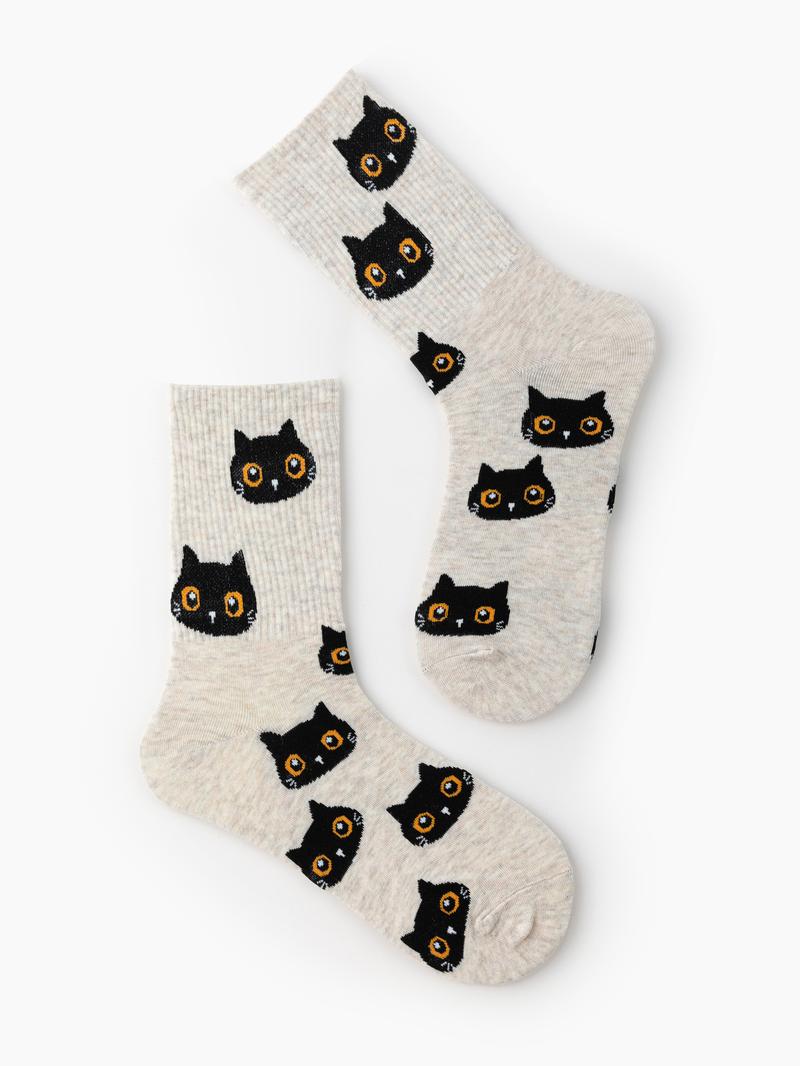 Cider [One Size] Cat Pattern Crew Socks