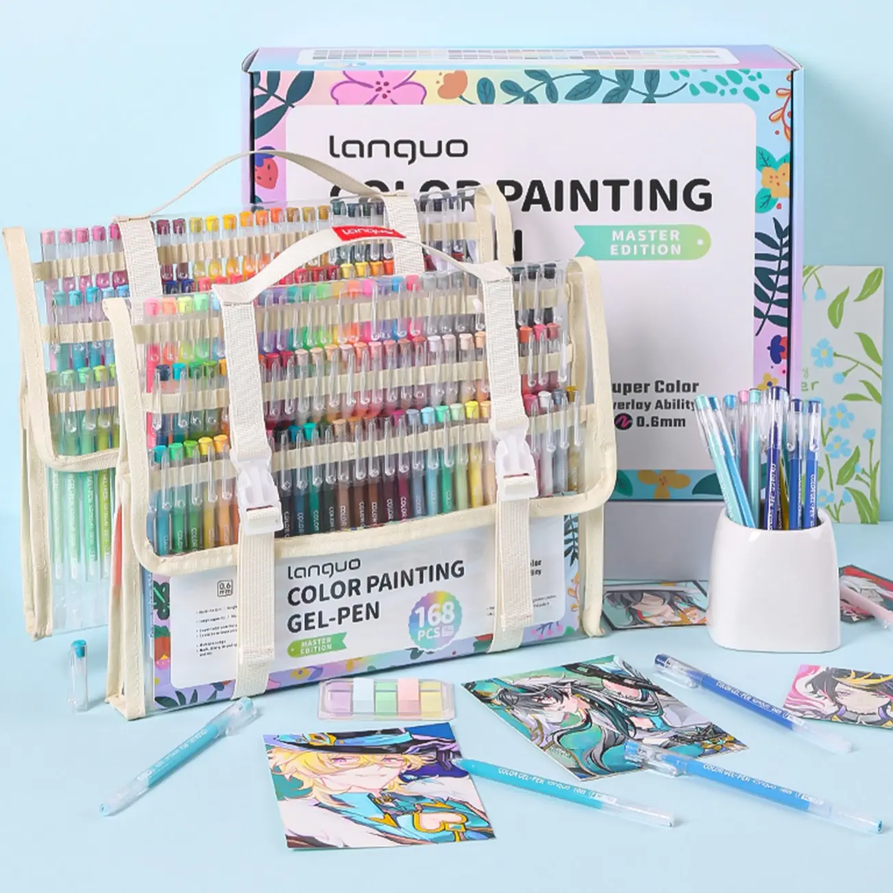 Languo 168 Color Drawing Pen Set, Neutral Markers, Student Highlighter, Art Painting Anime Comic, Stackable, Heart Pattern Watercolor Pens, Back-To-School Essential
