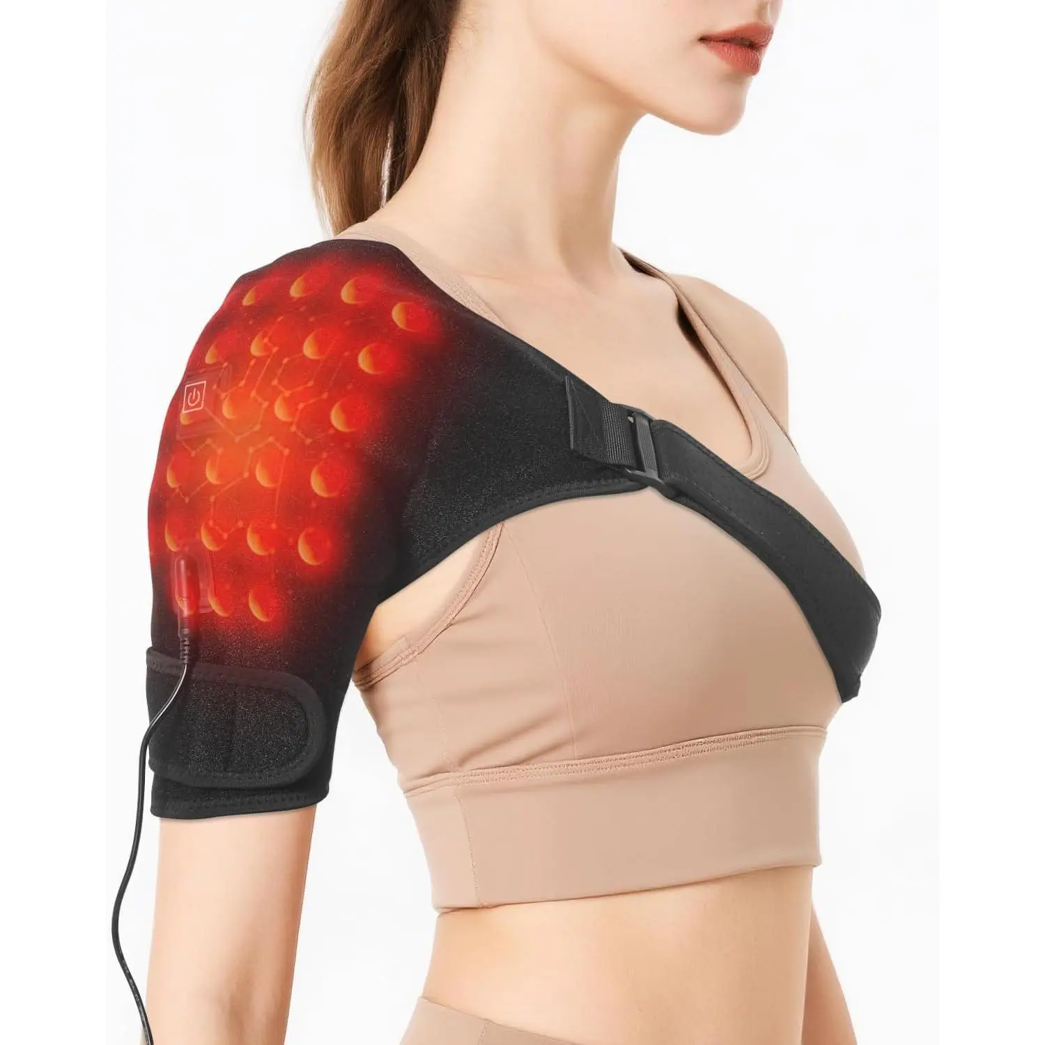Shoulder heating pad, jade heating shoulder wrap, used to treat pain from tendon sheath inflammation around the shoulder joint, with 3 adjustable heat settings