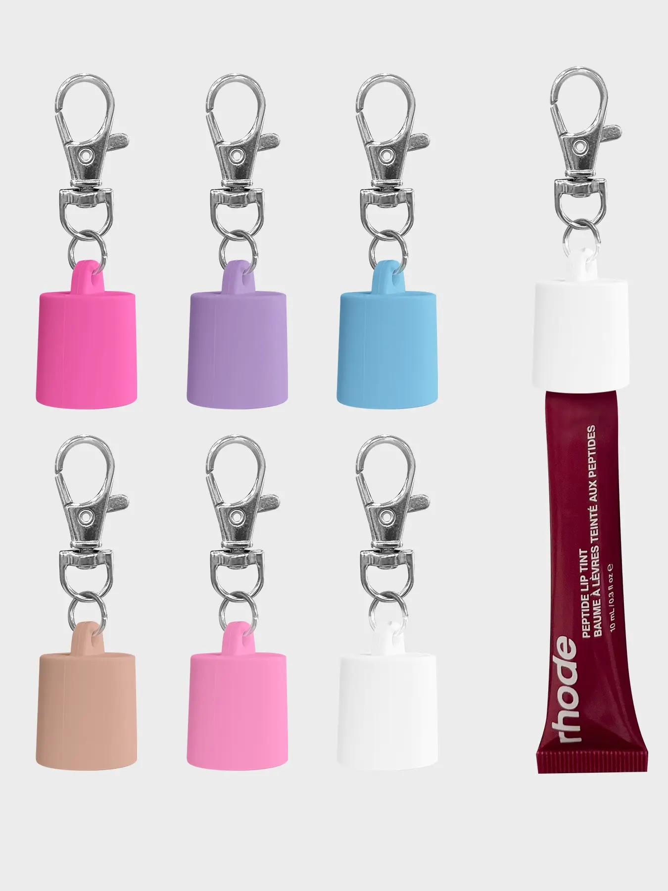 6-Piece Keychains, Clip-On Lip Balm Keychain Caps, Women's Fashion Accessories, Silicone Replacement Buckles, Trendy Jewelry Charms