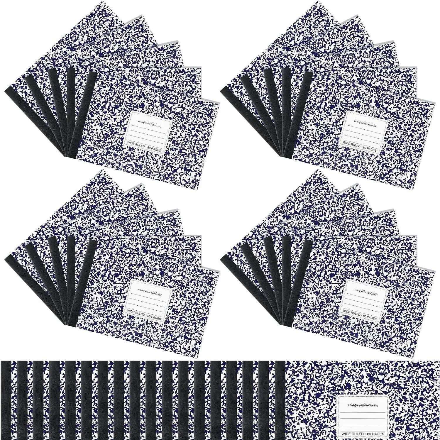 Half Composition Books,,Snowflake | 20 Pack Bulk Journals for School Students, Wide Ruled 80 Sheets, 11/32 Inch Spacing, 4-7/8x7-1/2 Size, Primary Covers