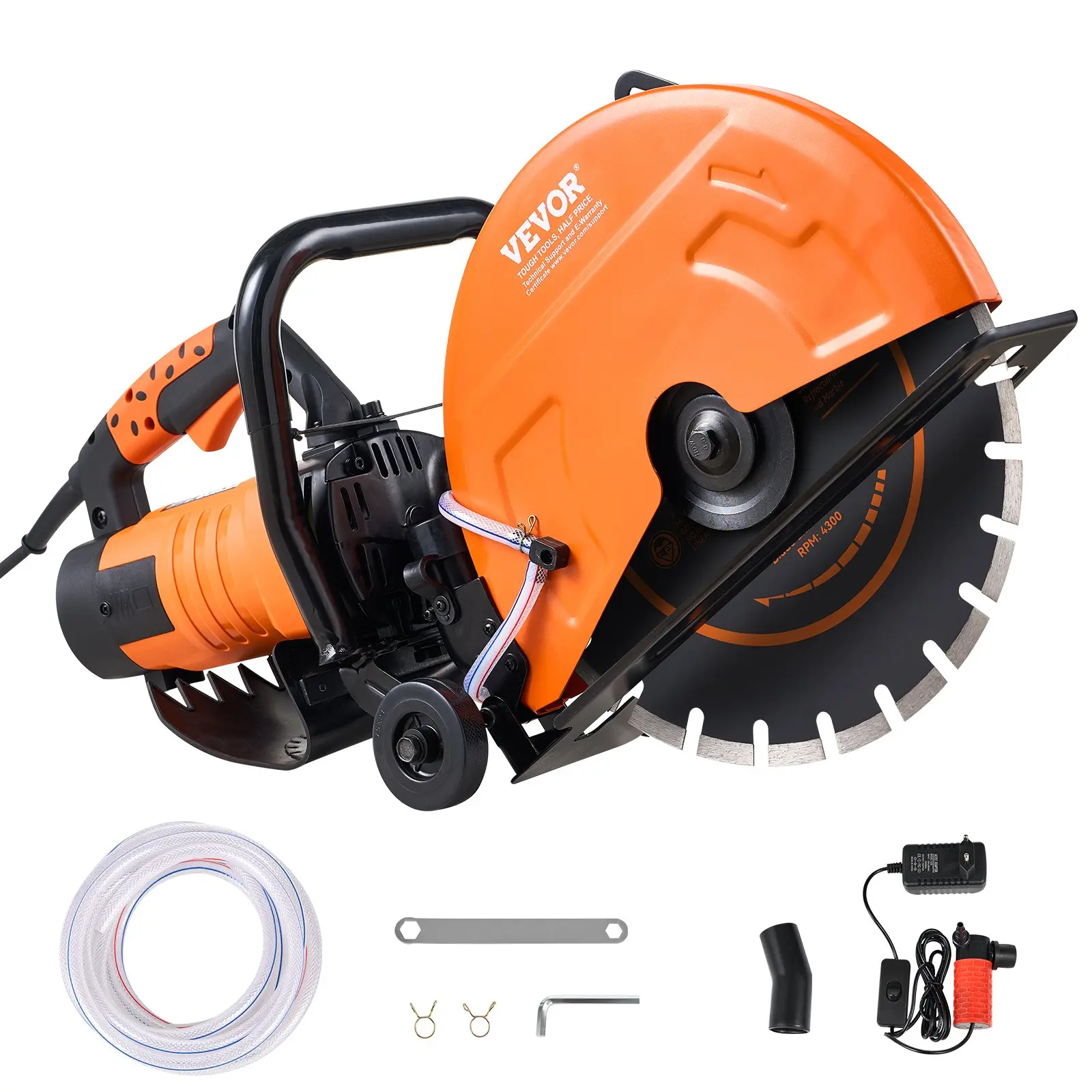 【Summerfinds】VEVOR 14 in Electric Concrete Saw, 3200W Motor, Max. 5 in Adjustable Depth, Water Line Set, Includes Pump and Blade, for Masonry, Construction Work