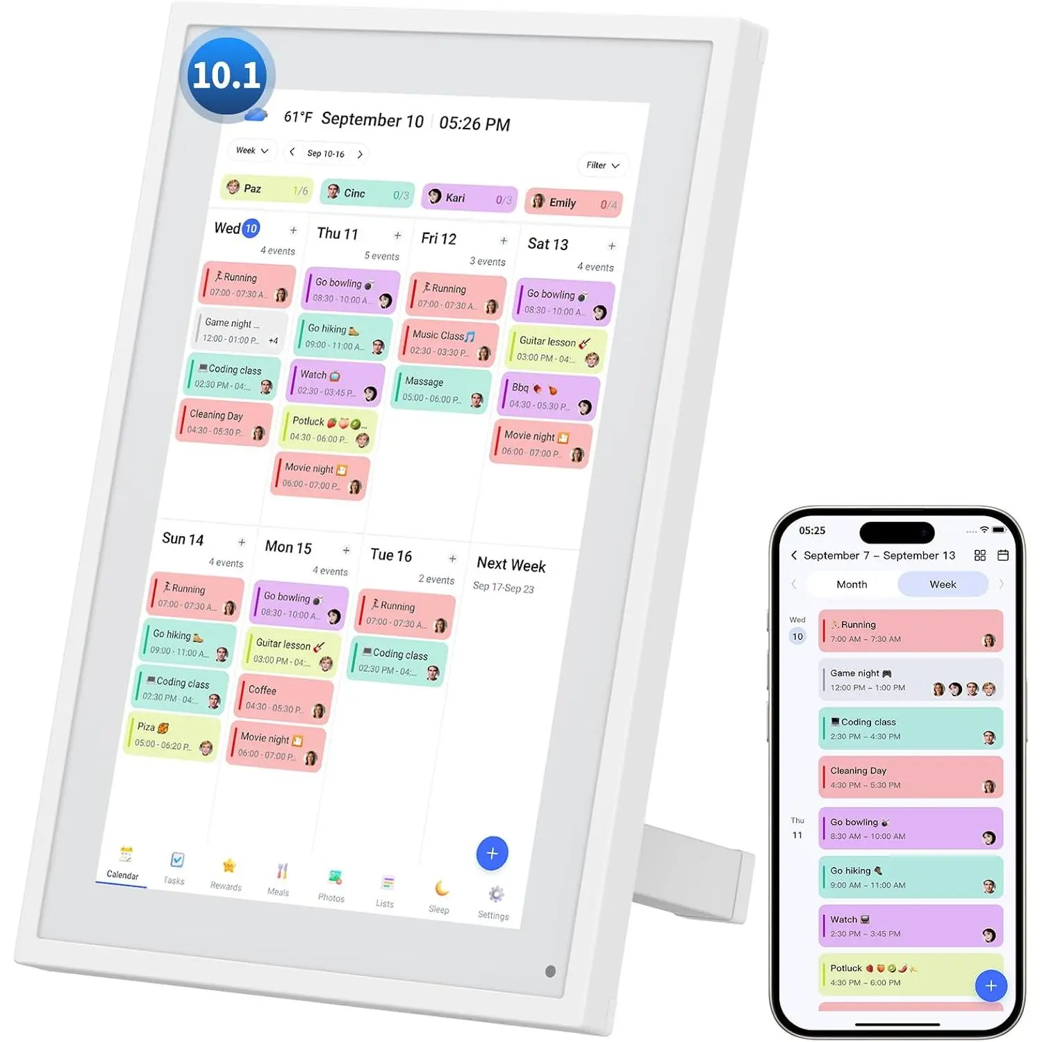 10.1" Digital Calendar Organizer for Family Users - Touchscreen, Wall-Desk Mount, Chore Track, Meal & To-Do Lists, Photo Frame, App Syncing, Ideal for Moms