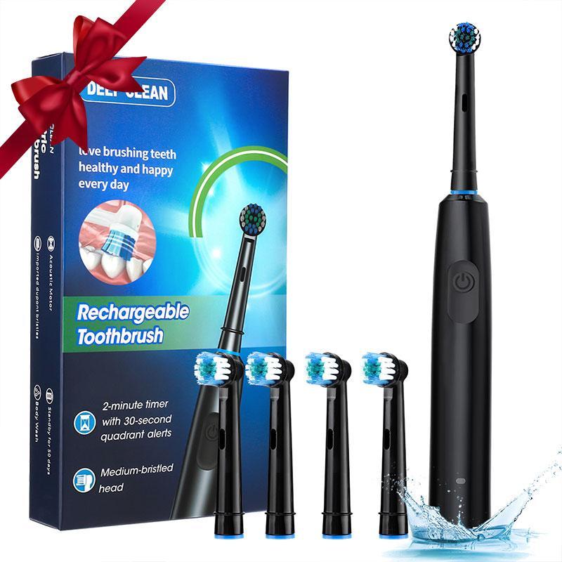 Electric Toothbrush, 1 Set Rechargeable Toothbrush with 4 Counts Replaceable Brush Heads, 5 Mode & Time Setting Intelligent Deep Cleaning Toothbrushes for Adults, Rechargeable Electronic Toothbrushes