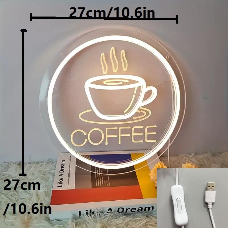Coffee Cup Design Neon Sign, USB‑Powered 3D Coffee Cup Neon Light, Decorative Neon Sign for Home, Coffee Shop or Office, Led Signs