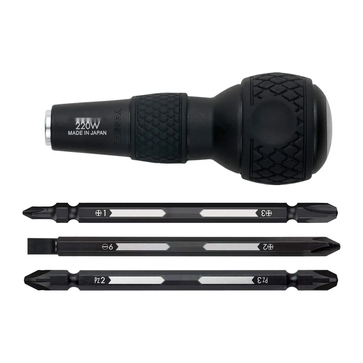 1/4 Inch Hex Bit Interchangeable Screwdriver, 3-PIECE Bit Set (+1, +3 / +2, 6 / PZ2, PZ3, 220W3J1