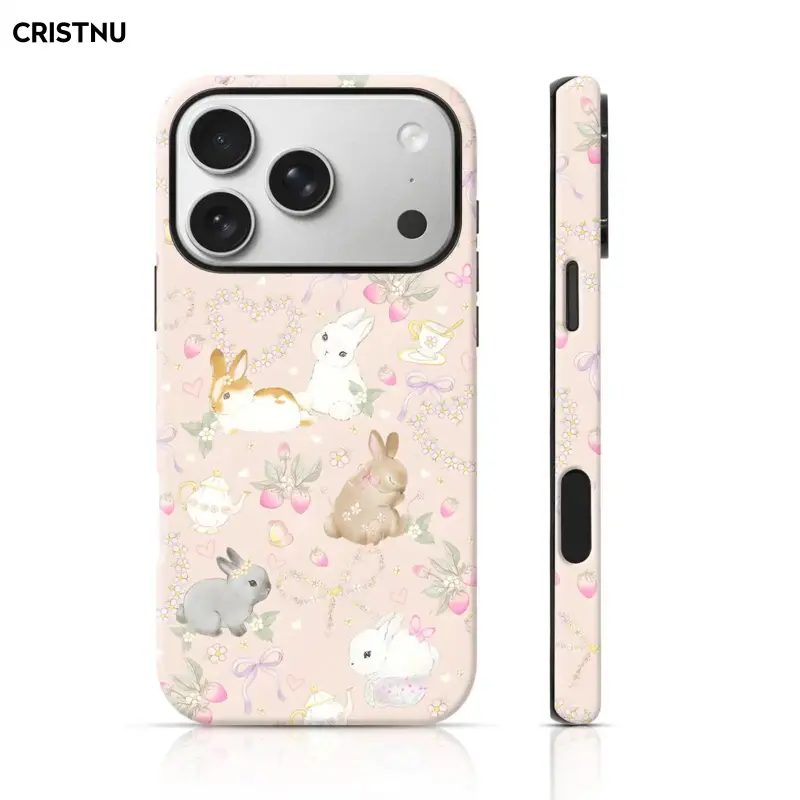 Preppy Glam Street Religion Mixed Color 1 Cute Bunny Smartphone Case - Double-Layer TPU Shockproof Cover, Pastel Floral Print Accessory for iPhone 17/16/15 Pro Max/15/14/13/12 & Samsung S25 Ultra All Models, Watch Party