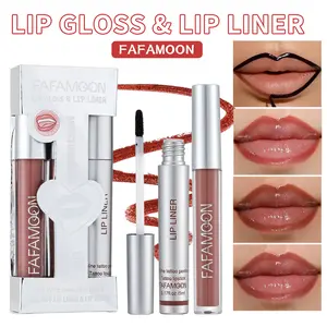 2 Pcs Peel Off Lip Gloss Lipliner Set, Removable Liner, Moisturizing Color Locking Lasting Non Stick Cup, Lip Liner in One Step, Party Music Festival Atmosphere, Makeup Essential