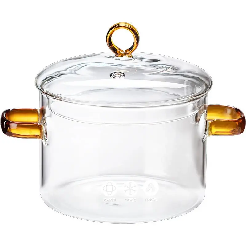1 Pack Thick High Borosilicate Glass Multi-Use Pot with Ergonomic Double Handles & Sealed Lid, Heat Resistant Tea Cup Sterilizer Fit Electric Ceramic Stove, for Noodles, Soup & Salad