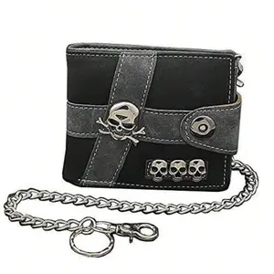 Skull Punk Biker Casual Hasp Wallet Purse With Chain For Men Or Boy