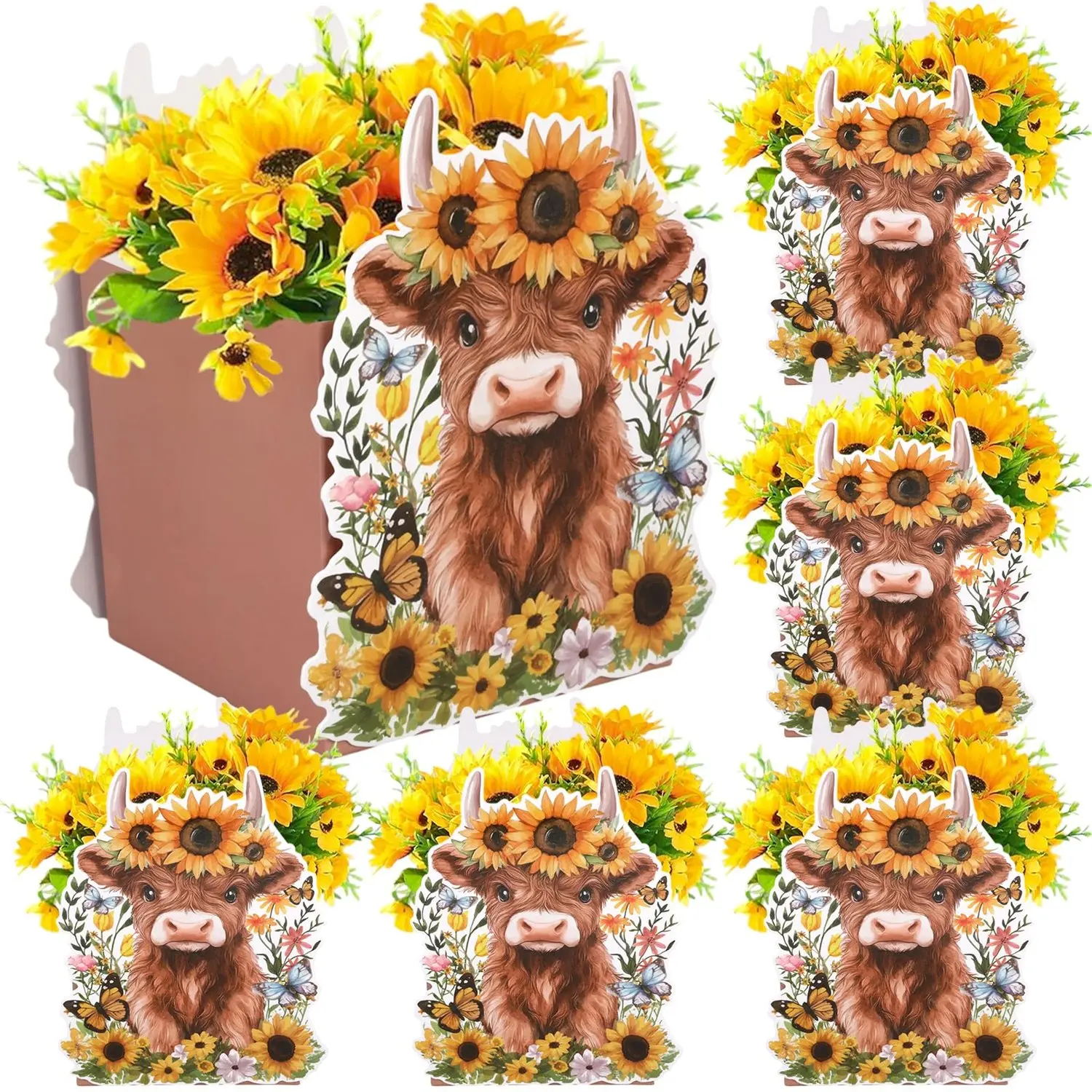 1Set Highland Cow Party Centerpieces 6pcs Highland Flower Box Centerpieces Highland Cow Theme Party Supplies Floral Highland Cow Decorations Box for Flower Farm Cow Baby Shower Birthday Wedding