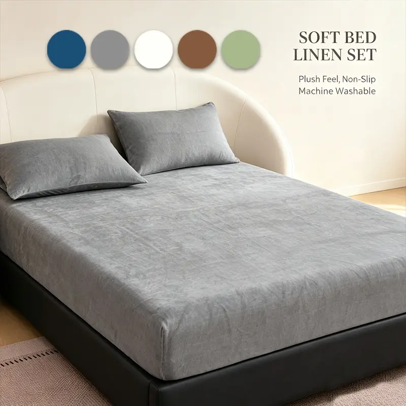 Cozy Solid‑Tone Plush Fitted Sheet Set Soft Warm Bedding for Home Bedroom Dormitory, Perfect for Fall Winter Season & Back‑to‑School Dorm Room Upgrade