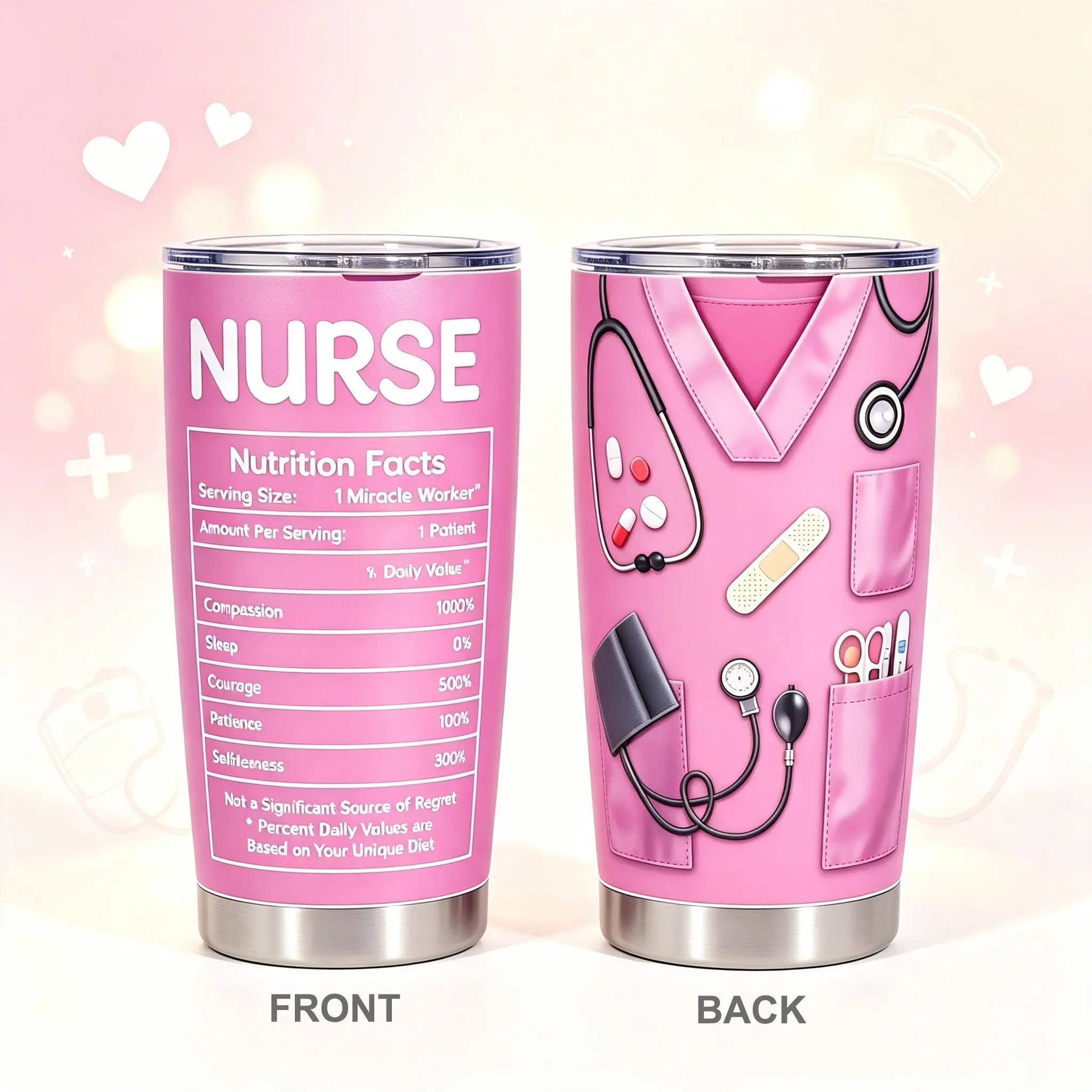 Nurse Cup, Nurse Nutrition Water Bottle, Stainless Steel Insulated Travel Cup, Portable Insulated Tumbler, Nurse Gift, Nursing Gift, Suitable for Retirement Gift, Funny Birthday Gift, Graduation Gift, Creative Gratitude Gift from Nurses to Students (20oz)