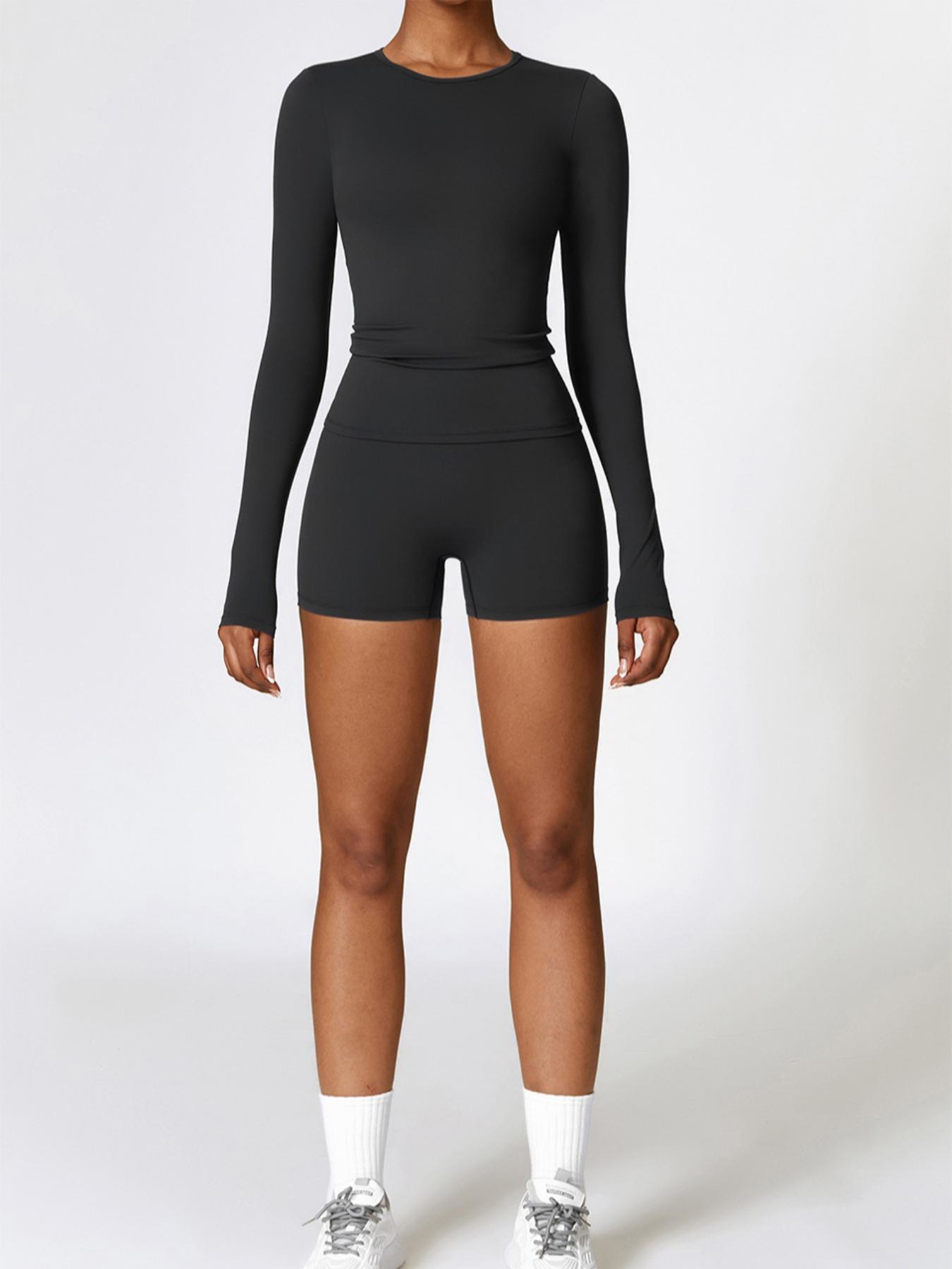 Women's Solid Round Neck Sports Tee & High Waist Shorts Tracksuit Set, Summer Outfits 2024, Ladies Sportswear for Indoor Outdoor Wear, Sportswear for Gym, Workout Running Clothes, Sweatsuit Set