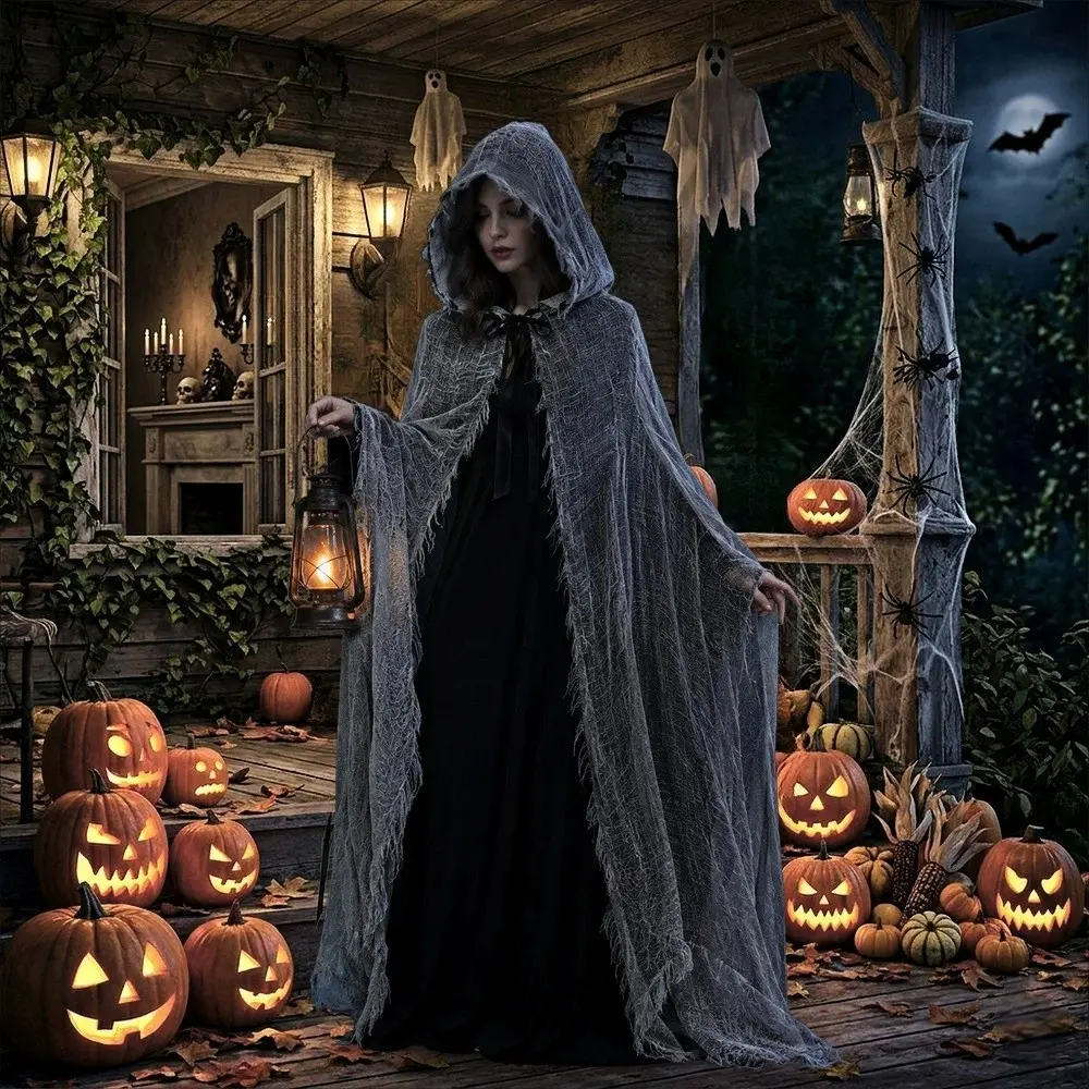 1PC Halloween Cape Costume, Cosplay Zombie Witch Devil Cloak for Men and Women, Festival Party Dress-Up Prop, Unisex Hooded Cape