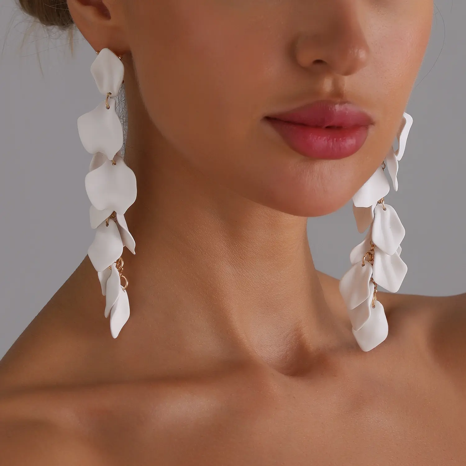 Women's Earrings, Multi-Layered Floral Leaf Jewelry with Matte Petals for a Statement Look, Unisex Wear, Elegant, Evening, Fashion Chic Accessories, Flower Cluster Earrings, Dangle Earring Stacks