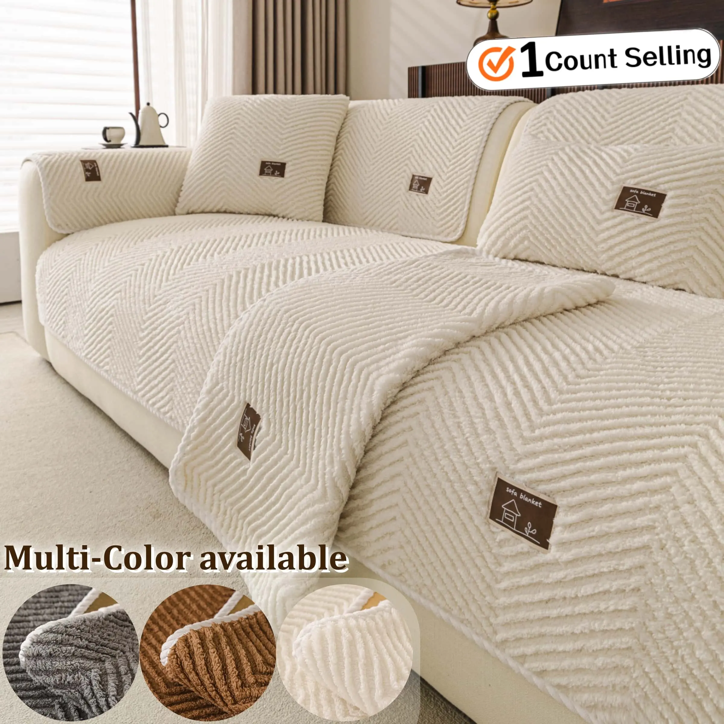 Chenille Sofa Cover, 1 PC Pet-Friendly Furniture Protector, Non-Slip Machine Washable Cover, Removable Sofa Cover, Multi-Color Soft Couch Seat Pad for Sectional, Loveseat, Armchair & 1-4 Seater Couch.