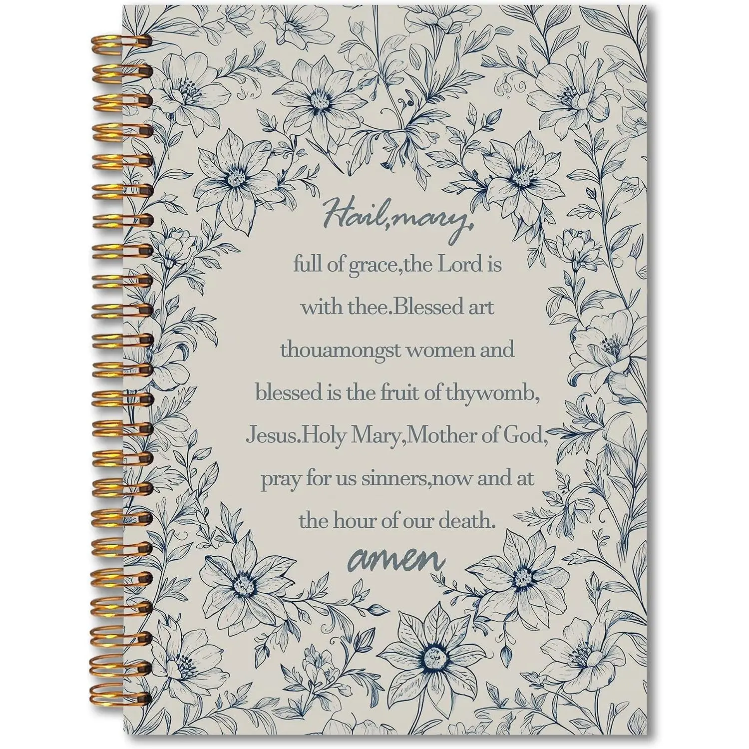 Hail Mary Prayer Catholic Spiral Notebook 5.5x8.3, Christian  Prayer Journal for Women, Catholic Gifts for Women,  Blue Floral Religious Notebook for Note Taking