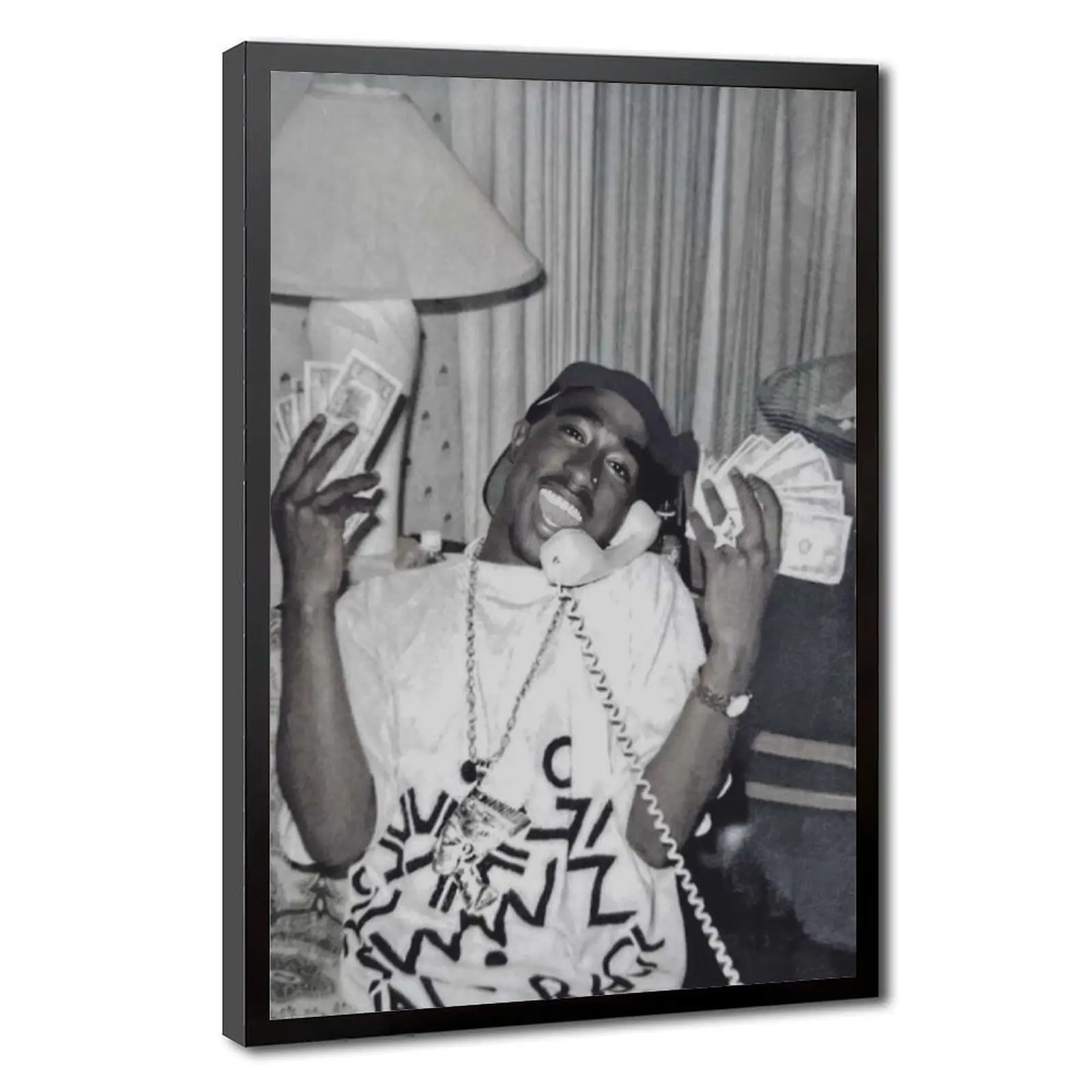 High Definition Vintage Rapper Canvas Wall Art, Legendary Hip Hop Character Black White Photography, nostalgic decor for barbershop, music studio, hip-hop bar and fashion shop layout