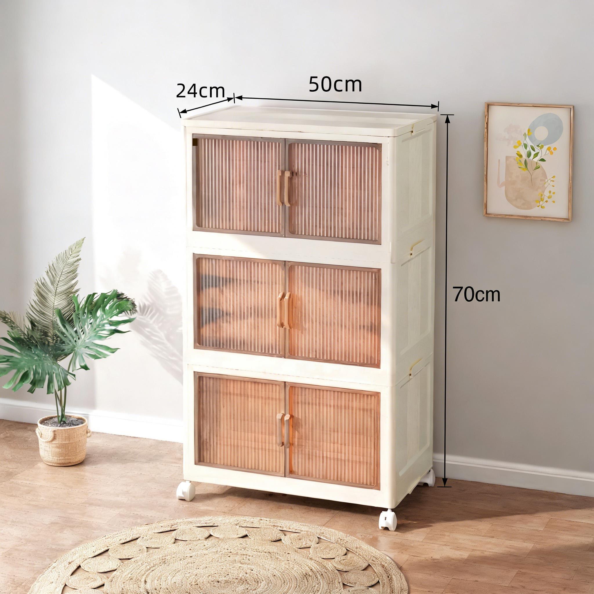 Wheeled 5 Tier Stackable Storage Boxes, Foldable Collapsible Plastic Bins for Home Office & Kitchen