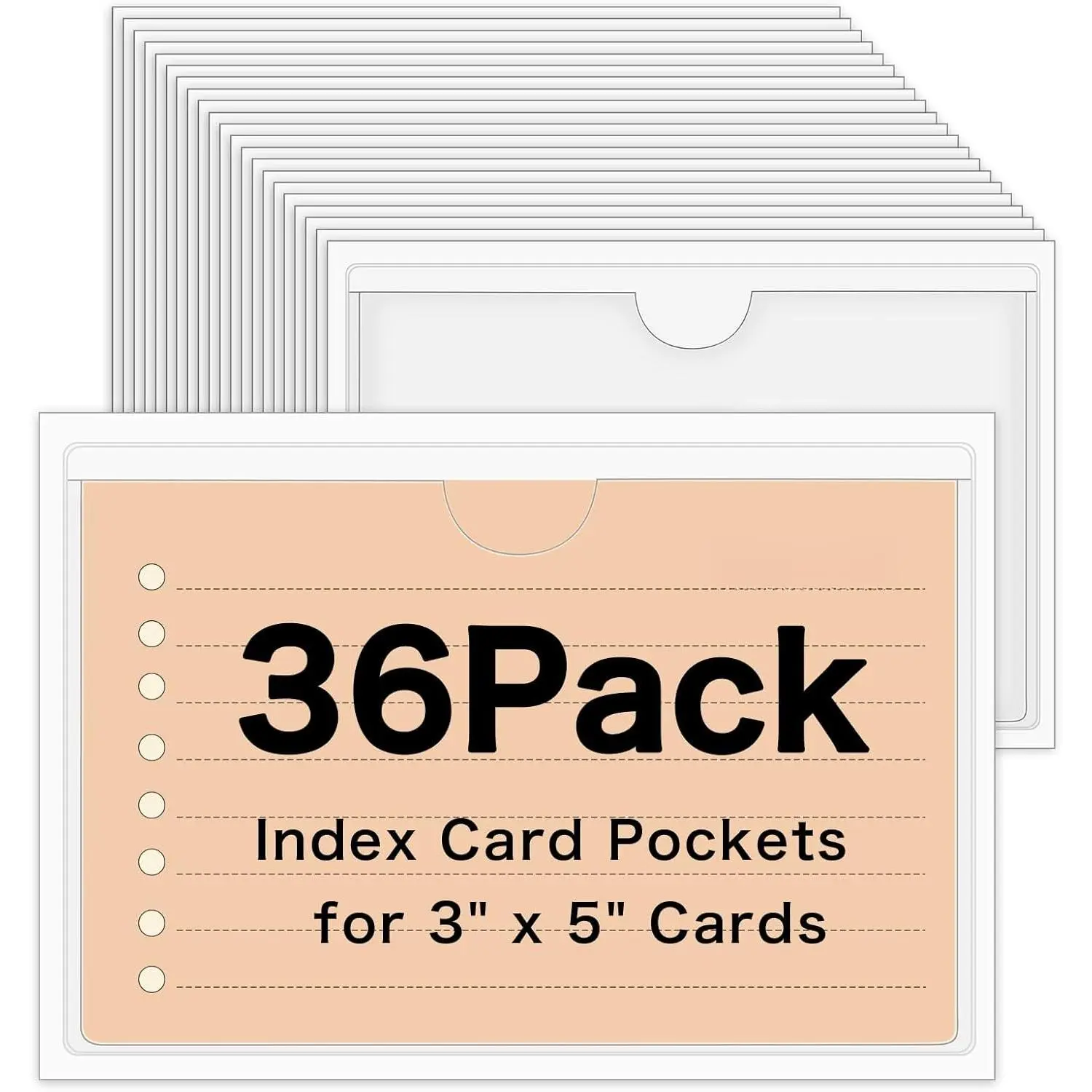 36 Pack 3" x 5" Adhesive Index Card Holders Clear PVC Label Holders | Top-loading label pockets, removable adhesive, clear PVC, for bins, shelves, , library and office use