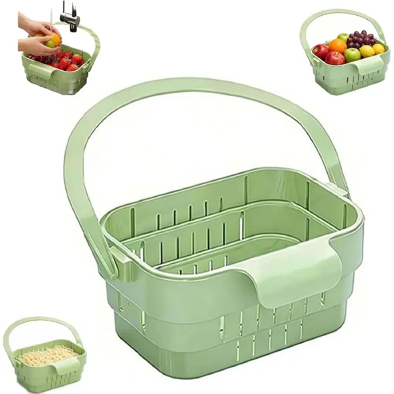 2026 New Foldable Hanging Sink Drain Basket, Retractable Drain Basket with Flip Cover, No-Drill Hanging Design, Space-Saving Fruit and Vegetable Kitchen Waste Drain Rack (Green, 1 piece): Home and Kitchen