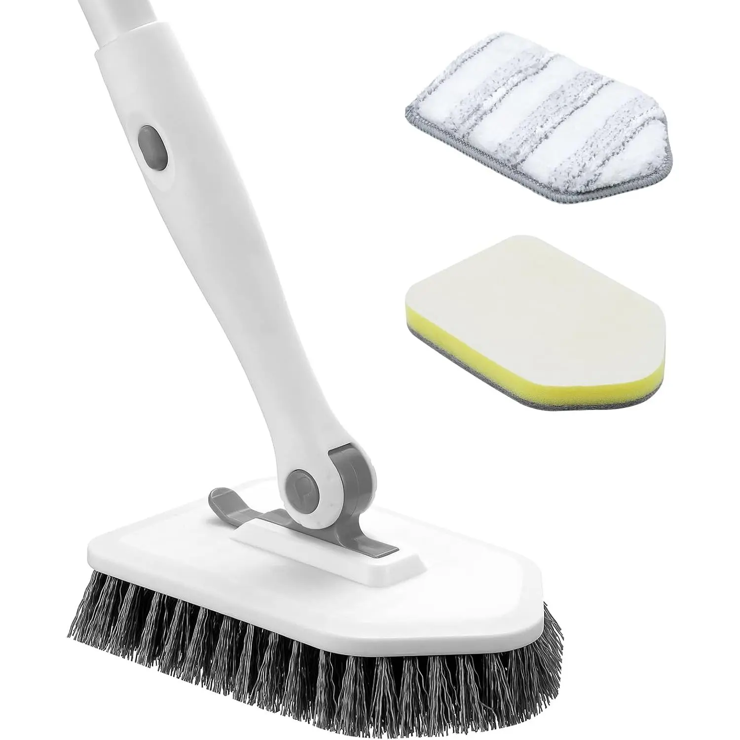 Shower  with Long Handle, 4 in 1 Tile Tub  Brush with 3 Detachable Cleaning Shower Heads and Floor  Shower Cleaner Brush for Bathroom Kitchen Tub Sink Floor, Grey White