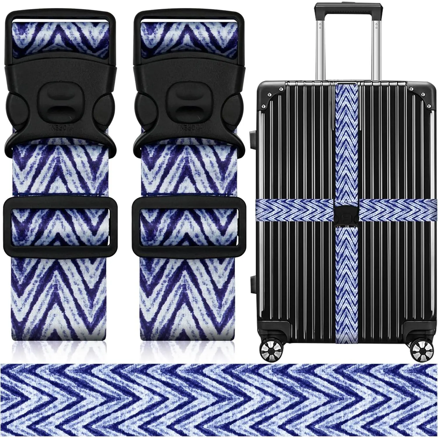 2 Pack Luggage Straps for Suitcases, Adjustable Travel Belt with Double Lock and Quick Release Buckle, Heavy Duty Nylon Bag Packing Strap,  Identifiers Business Travel Accessories-