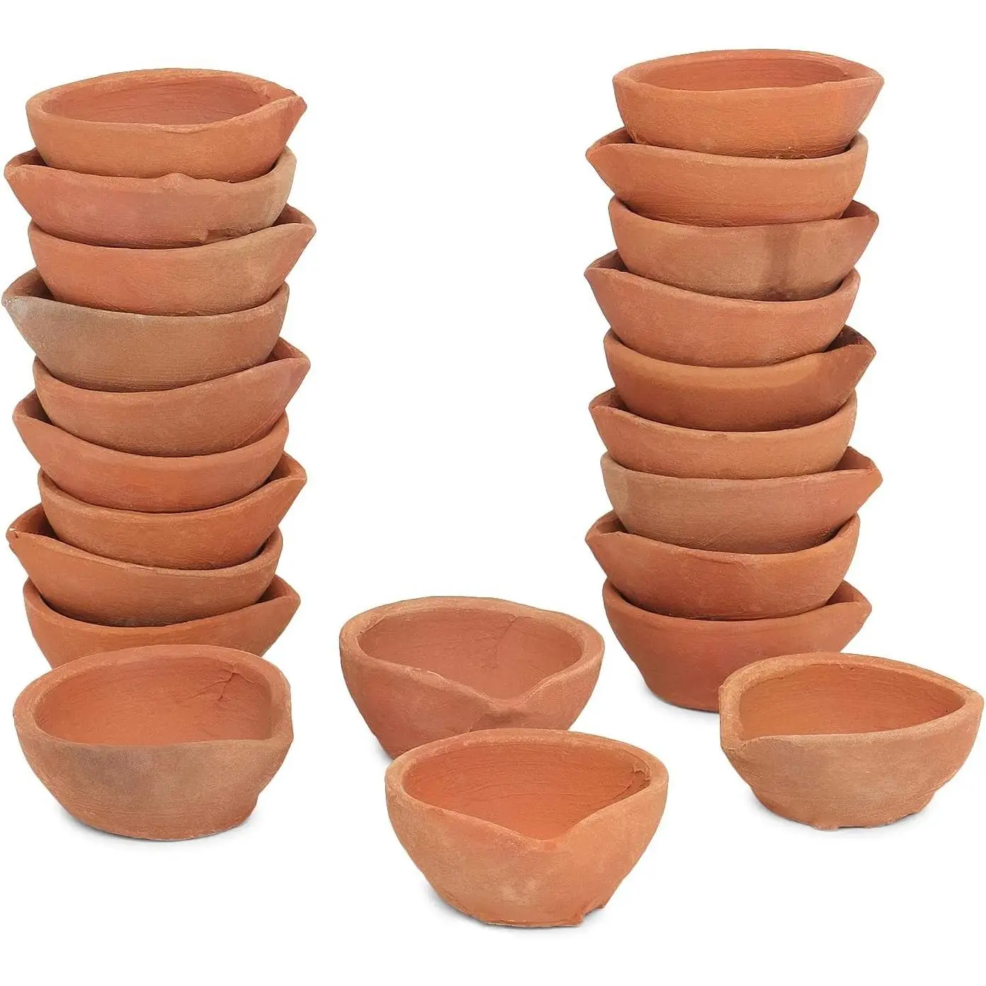 24 Pcs Clay Diya Diyas for Pooja with Cotton Wicks, Indian Puja Oil Lamp for Diwali Decoration, Home Decor, Housewarming Return Gift Items